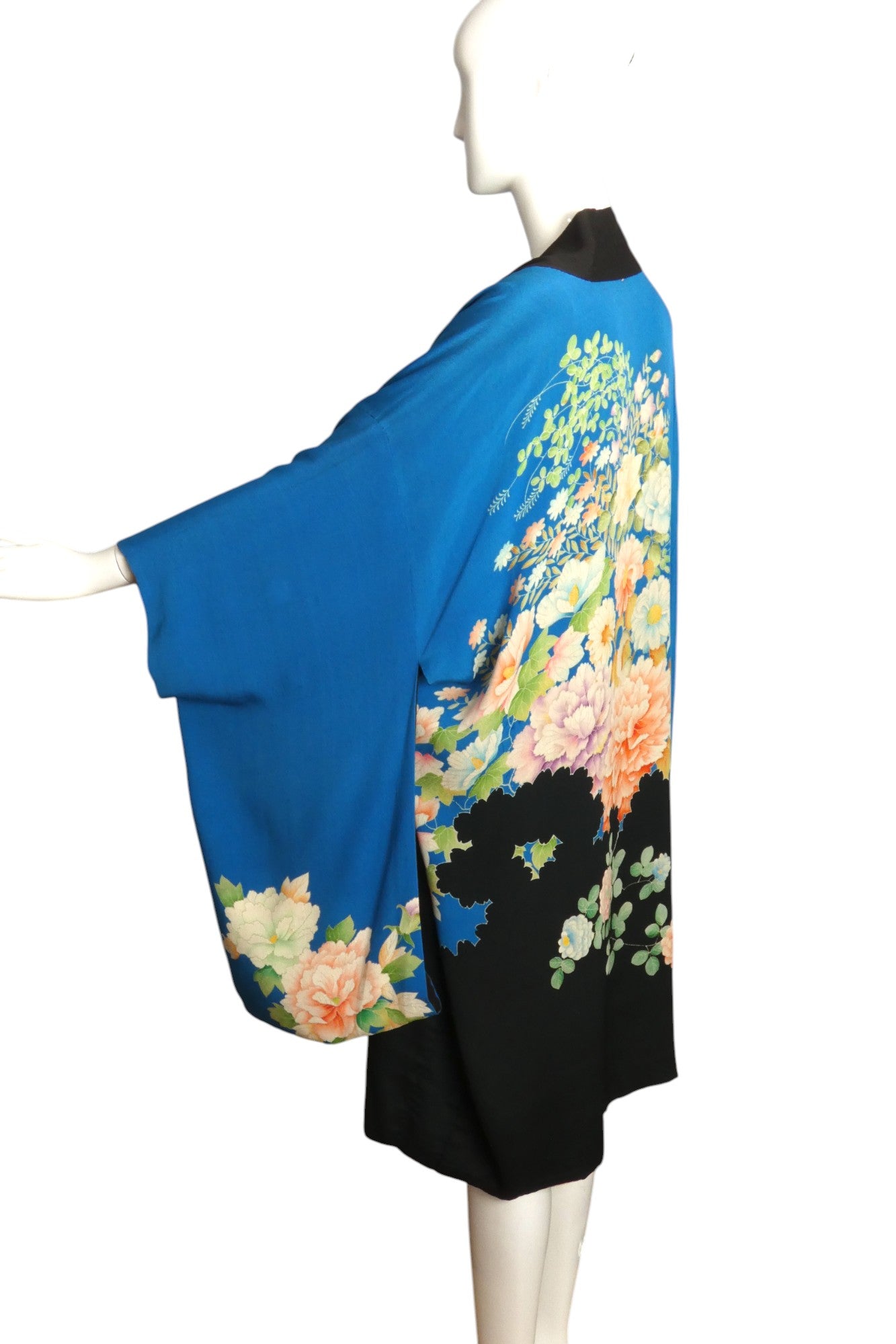 1920s Reversible Floral Silk Kimono, Size Large
