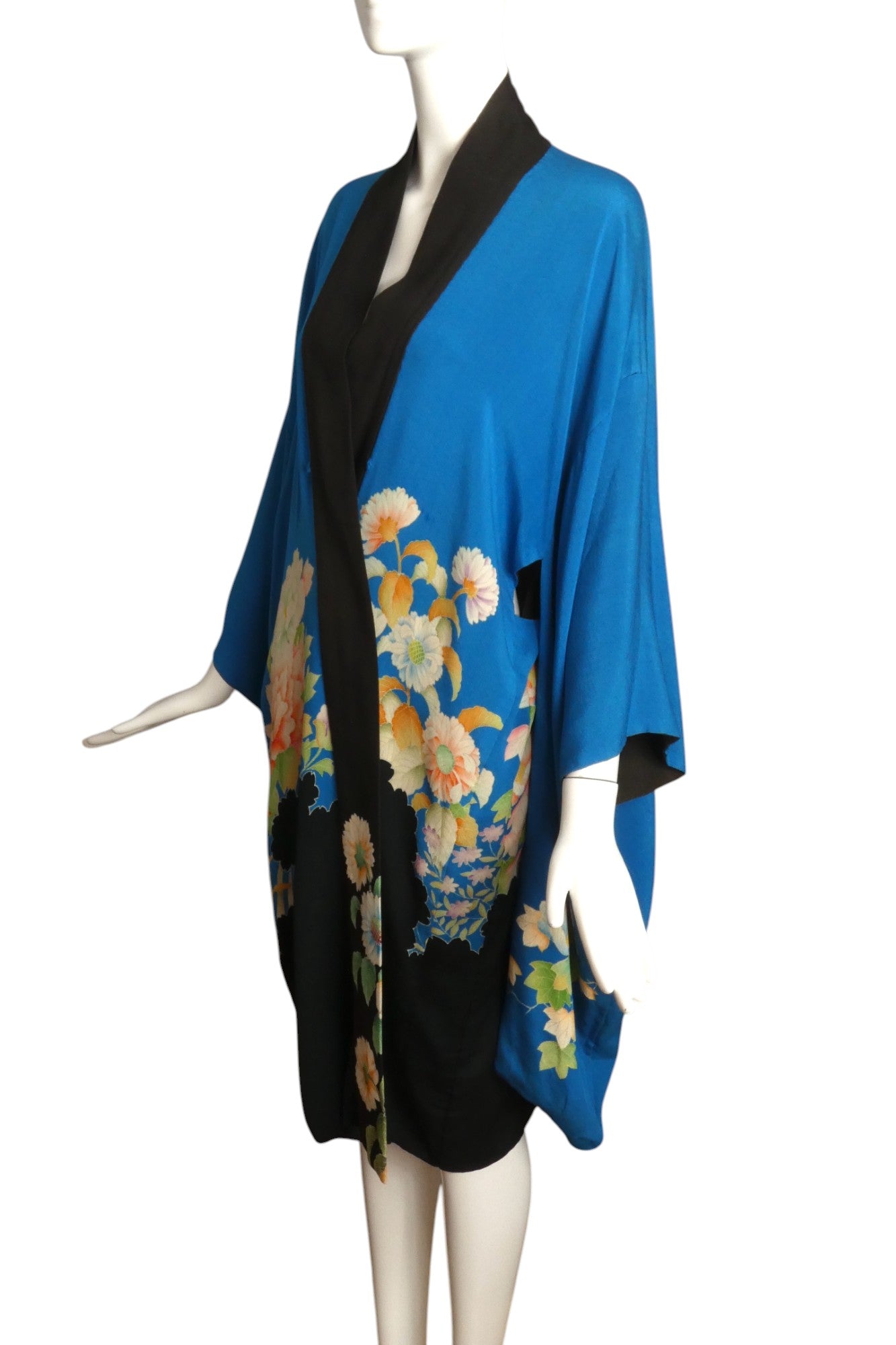1920s Reversible Floral Silk Kimono, Size Large