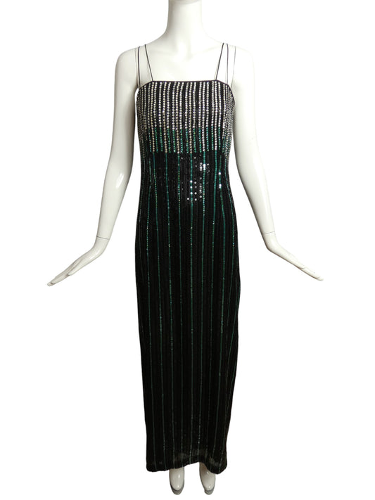 TRACY MILLS- 1970s Rhinestone & Sequin Evening Gown, Size 14