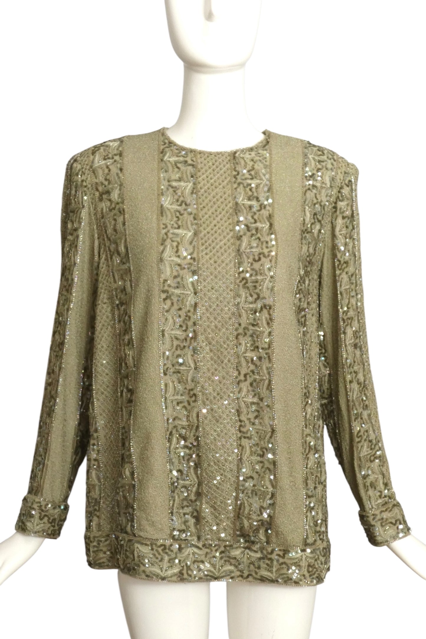 ANDRE LAUG- 1980s Green Bead & Sequin Tunic, Size 18