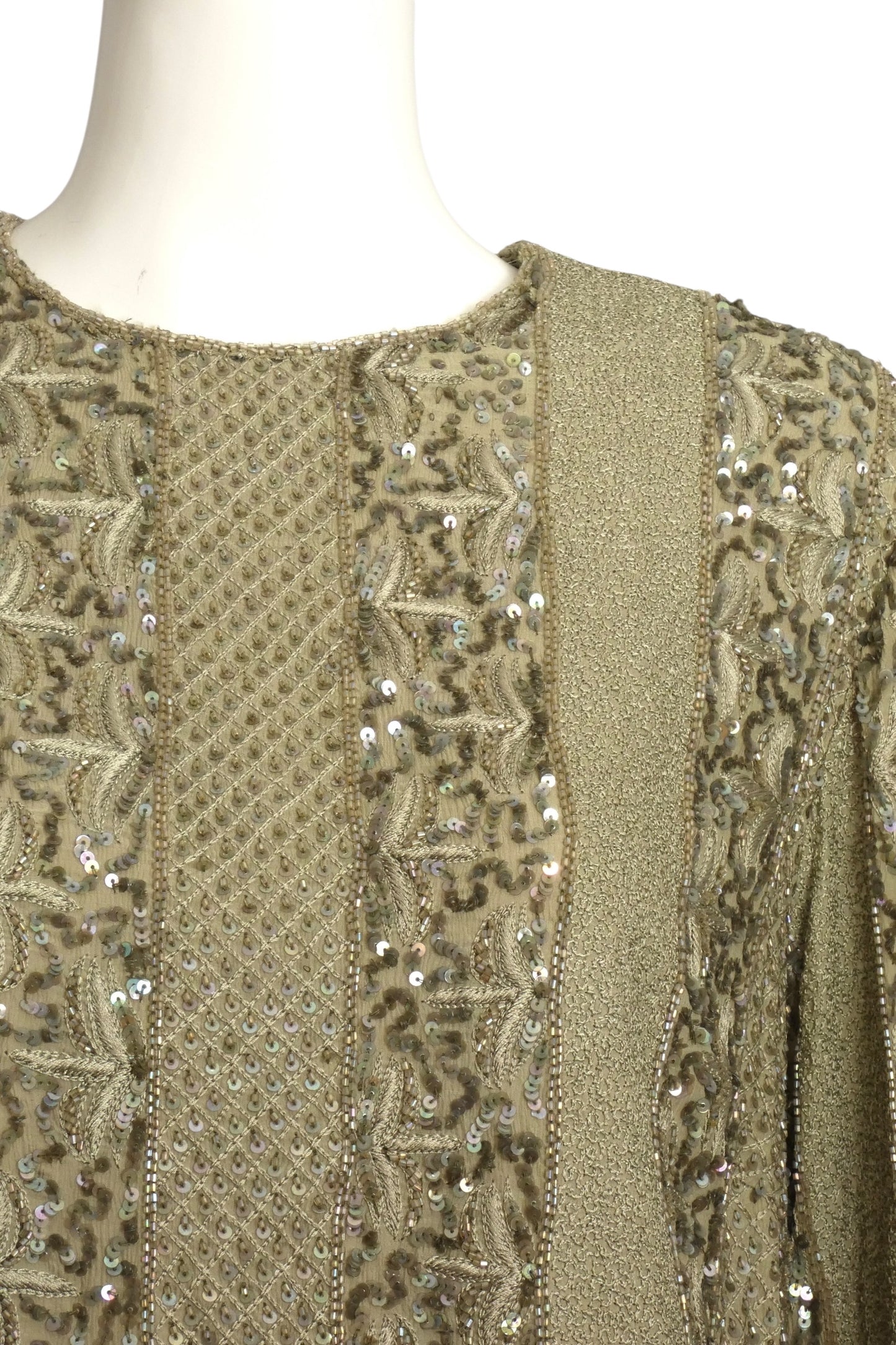 ANDRE LAUG- 1980s Green Bead & Sequin Tunic, Size 18