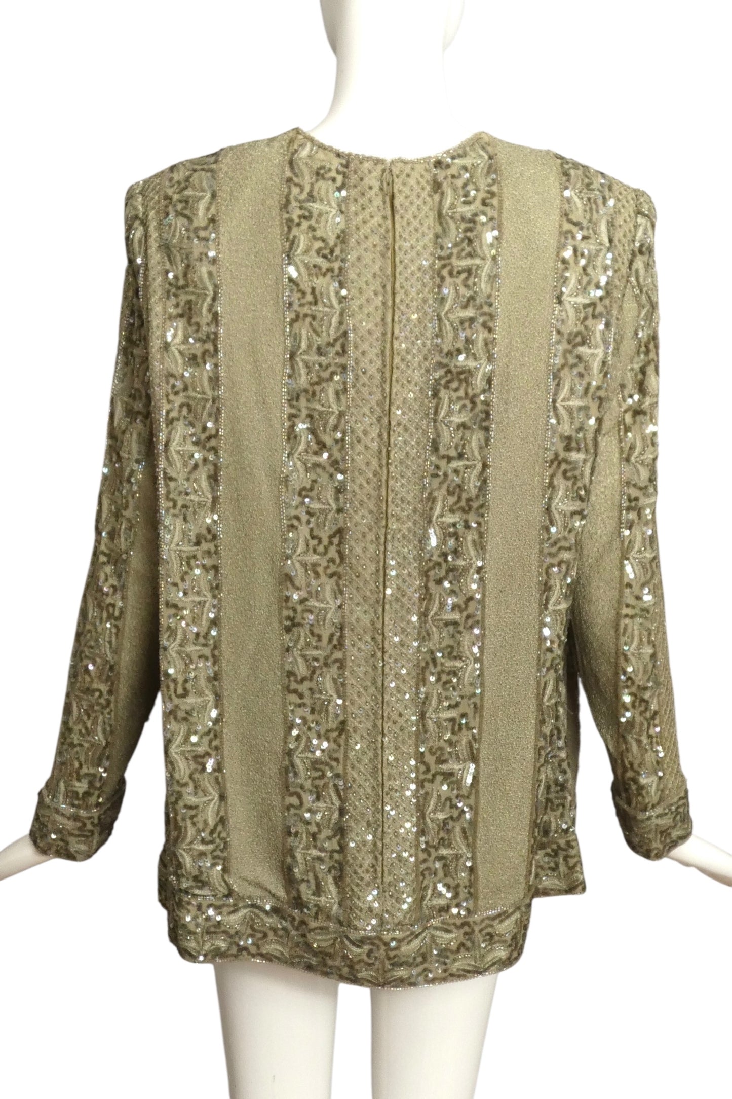 ANDRE LAUG- 1980s Green Bead & Sequin Tunic, Size 18