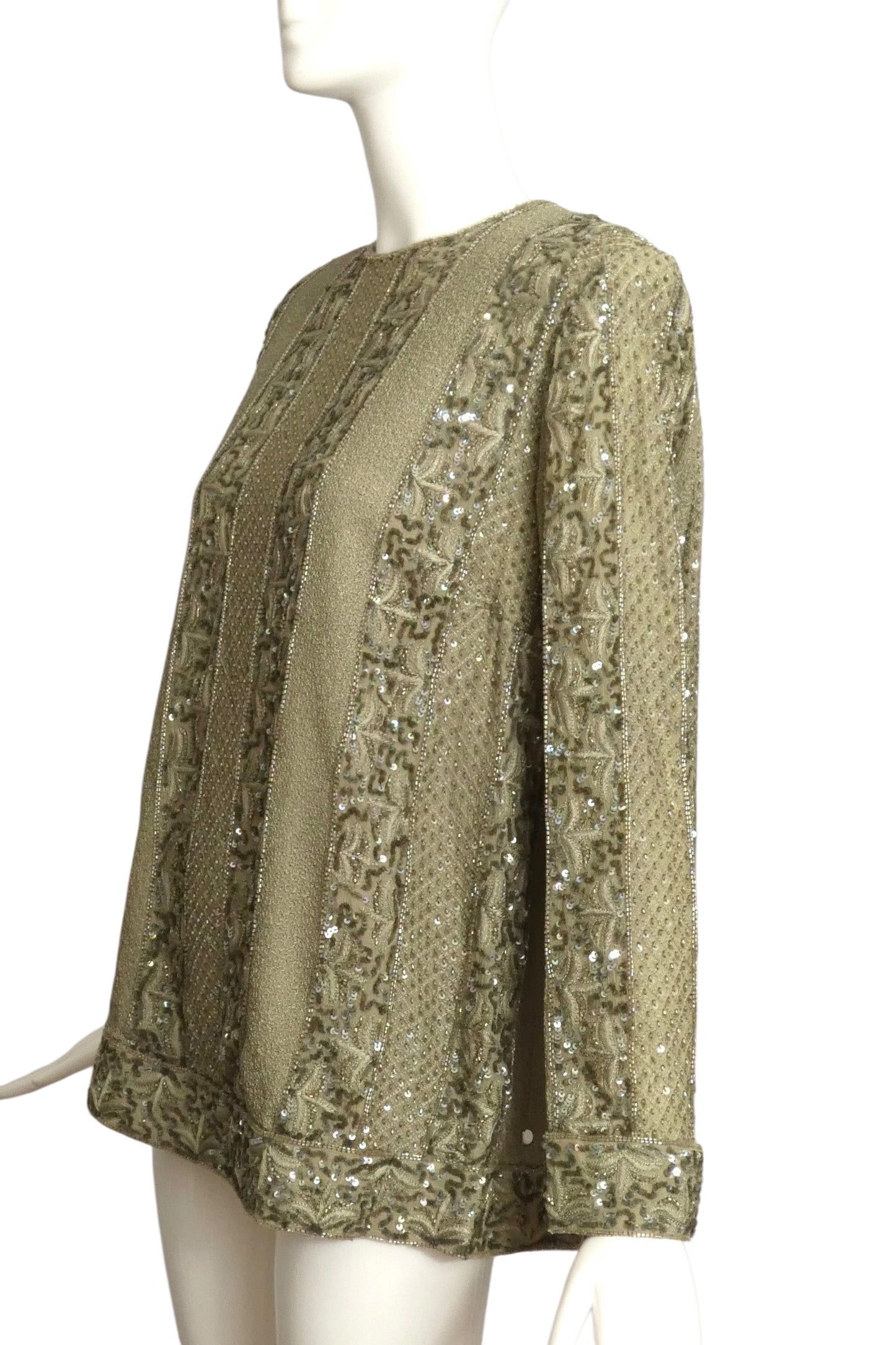 ANDRE LAUG- 1980s Green Bead & Sequin Tunic, Size 18