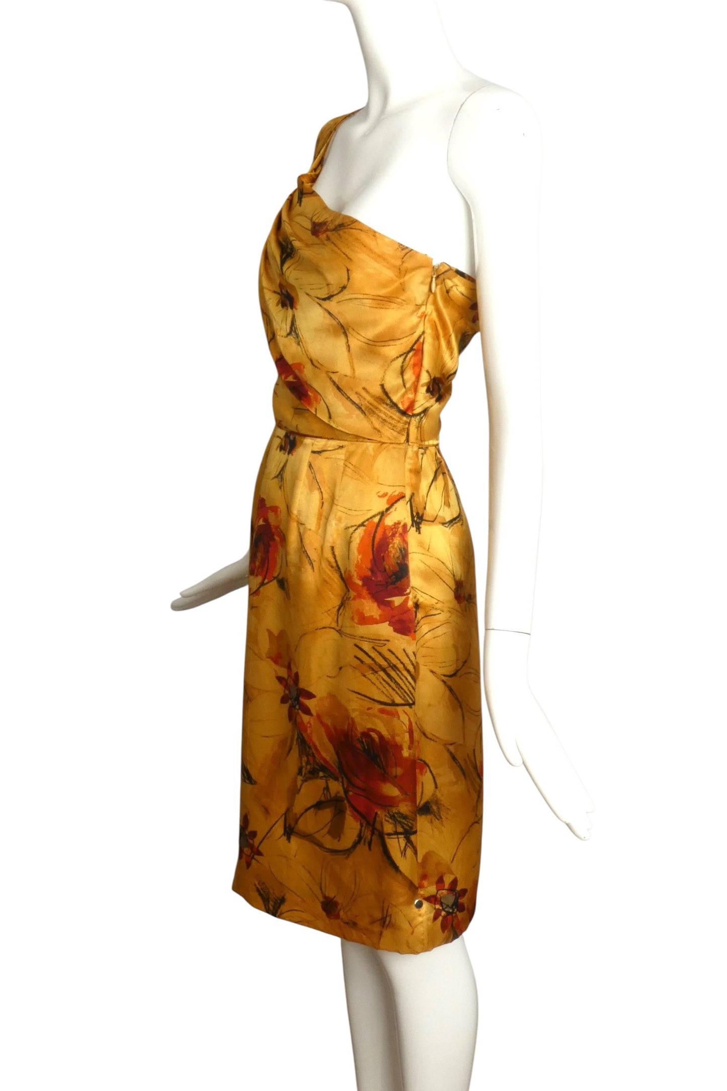 ALBERTA FERRETTI- One Shoulder Floral Print Silk Dress, Size 4