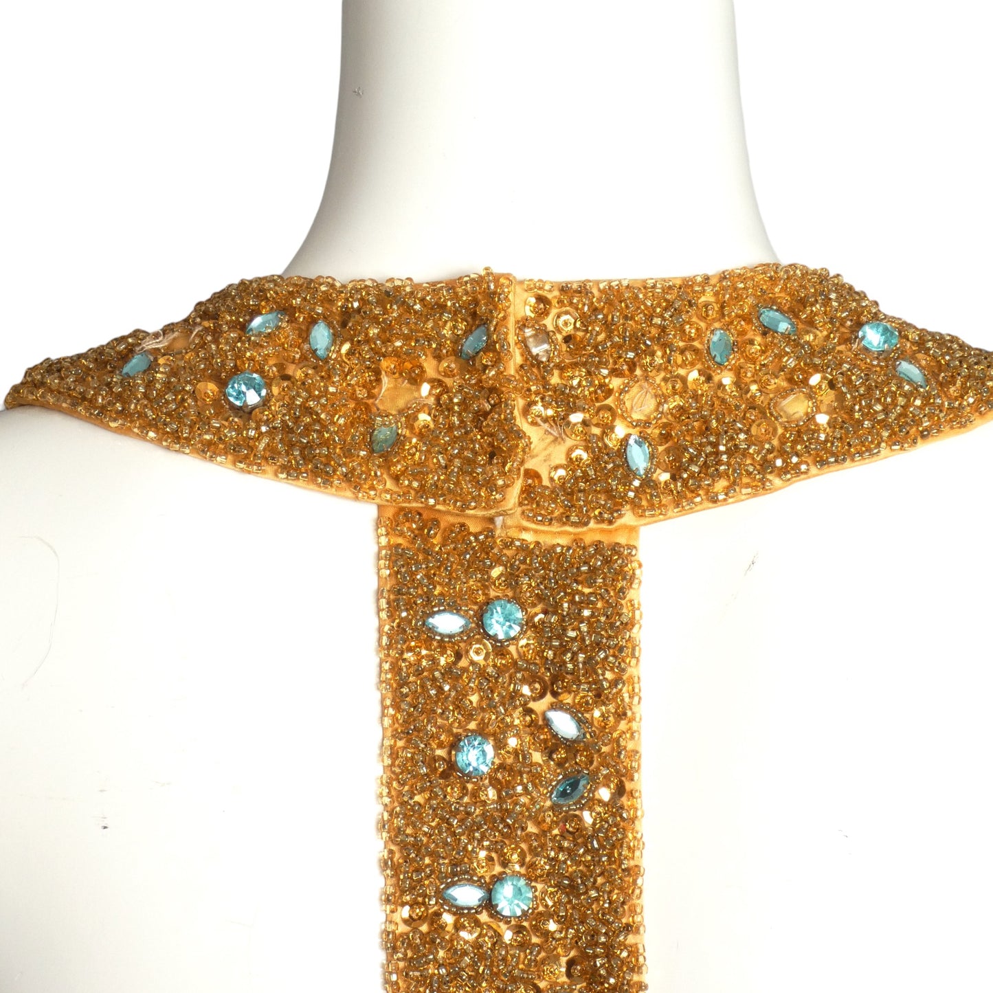 1960s Gold Sequin & Bead Halter Gown, Size 4
