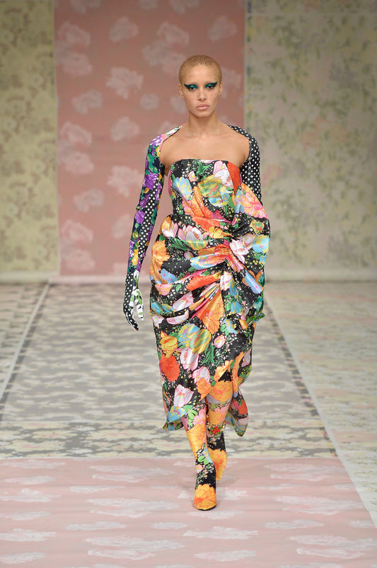 RICHARD QUINN- 2018 Strapless Floral Taffeta Dress, Size 8