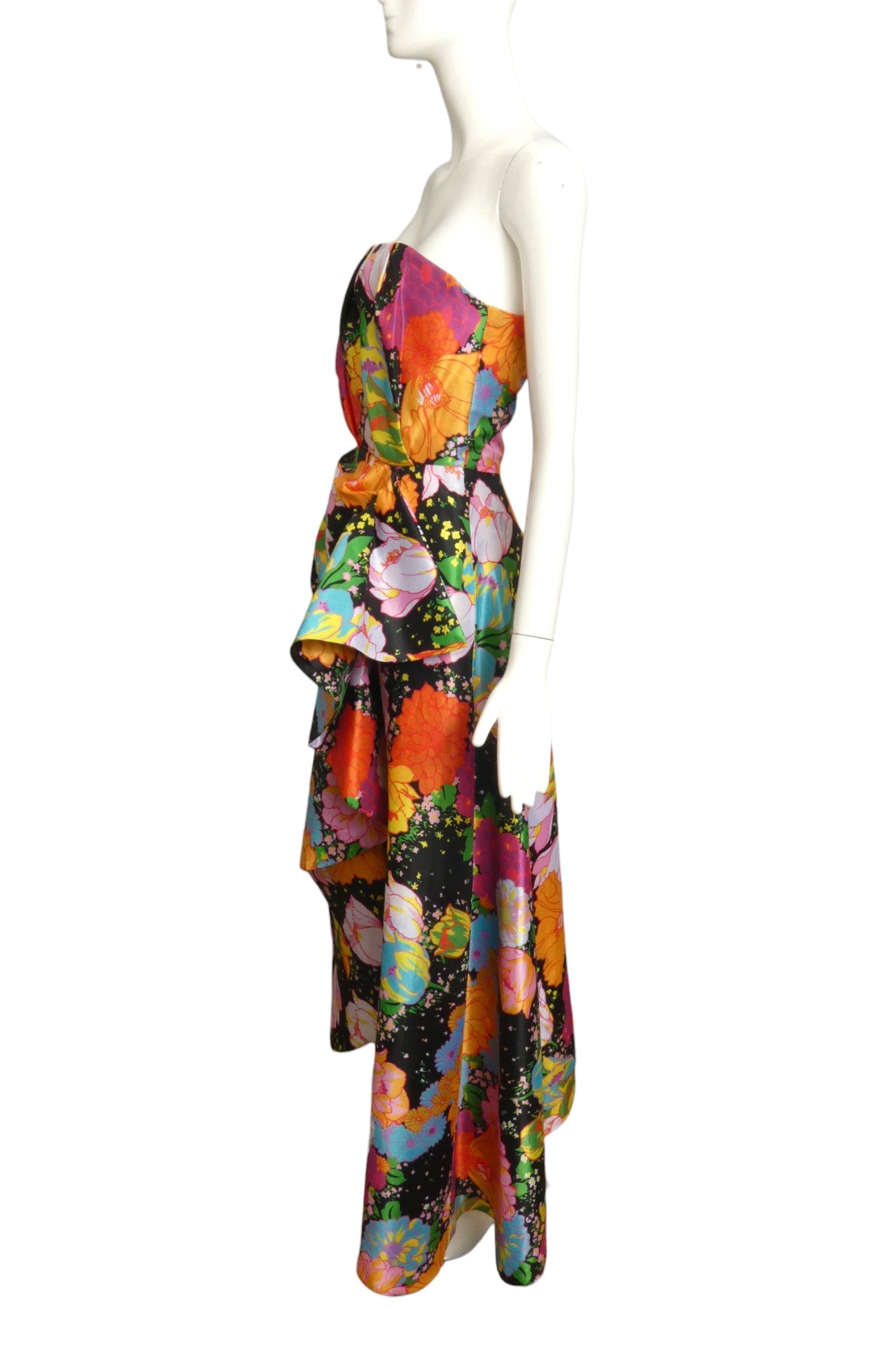 RICHARD QUINN- 2018 Strapless Floral Taffeta Dress, Size 8