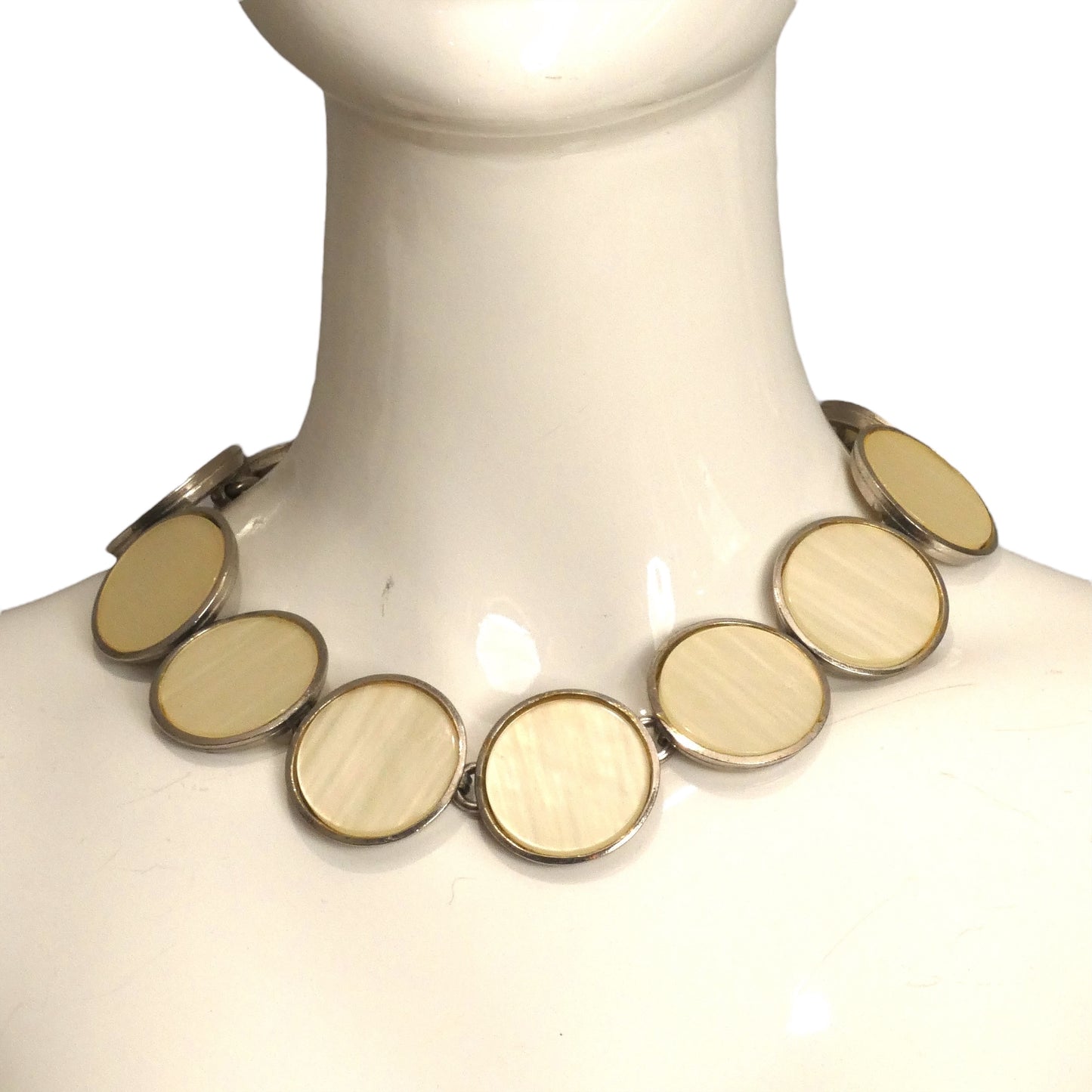 YVES SAINT LAURENT- 1983 Lucite & Silver Plastic Disc Necklace