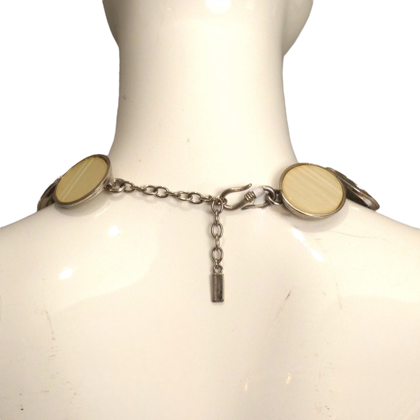 YVES SAINT LAURENT- 1983 Lucite & Silver Plastic Disc Necklace