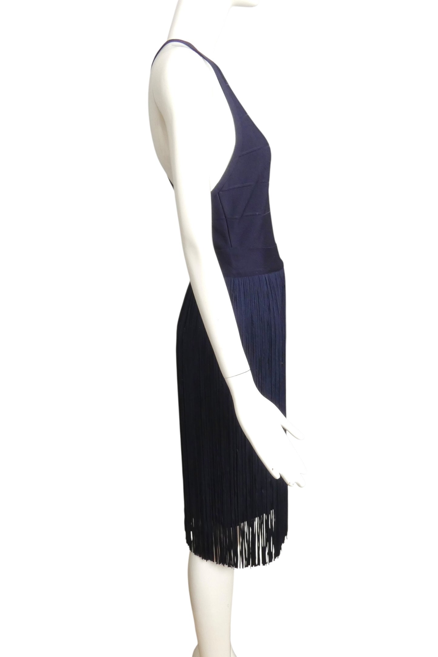 HERVE LEGER- NWT Navy Fringe Bandage Halter34 Dress, Size Small