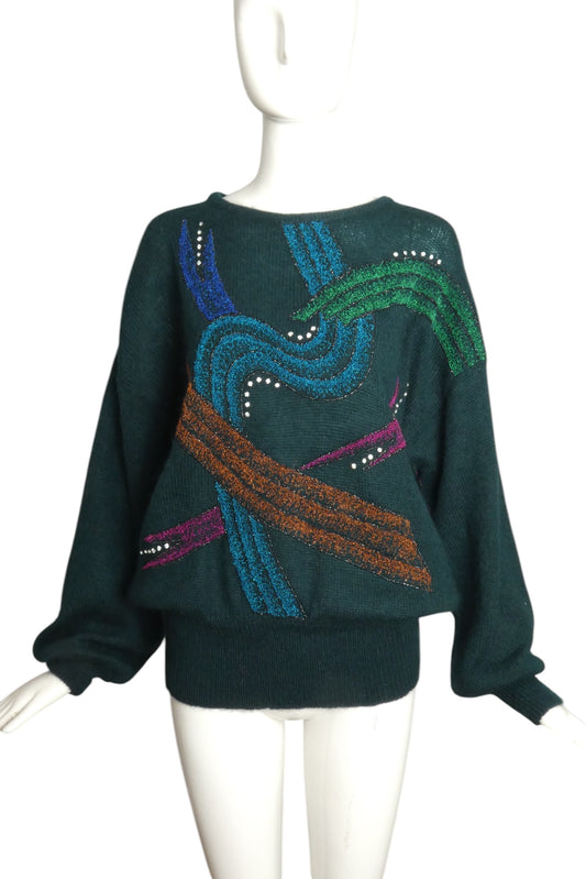 ESCADA- 1980s Rhinestone Knit Sweater, Size 10