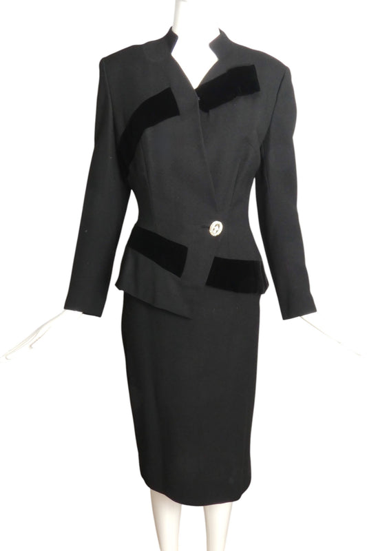 LILLI ANN- 1950s Black Wool & Velvet Skirt Suit, Size 4
