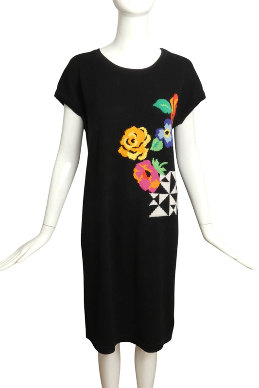 ESCADA- 1980s Floral Wool Knit Dress, Size 8