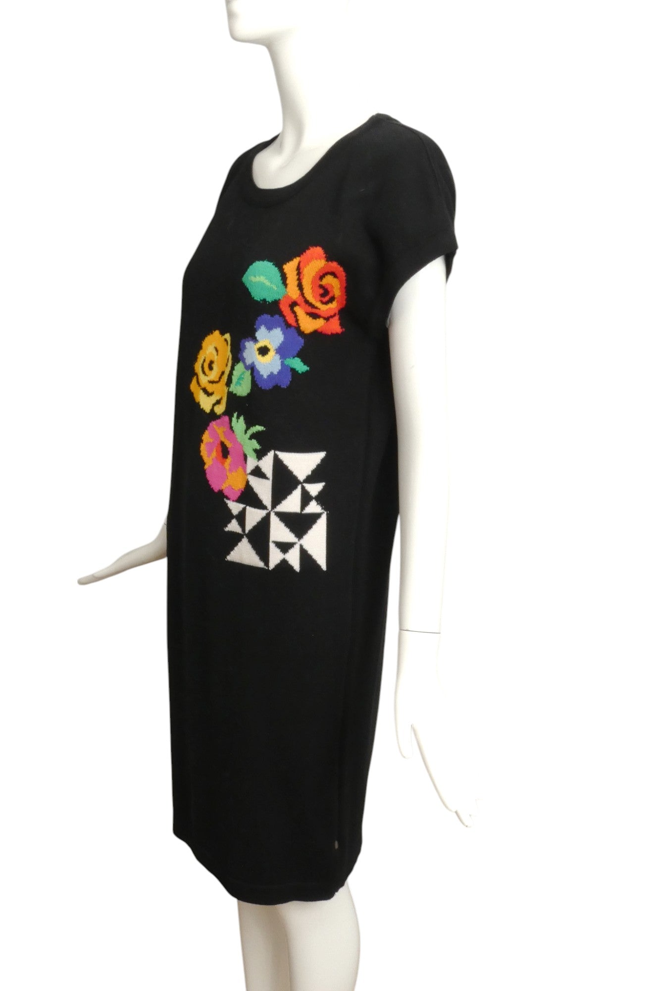 ESCADA- 1980s Floral Wool Knit Dress, Size 8