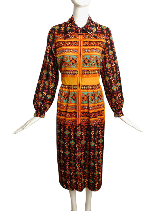 OSCAR DE LA RENTA- 1970s Print Knit Dress, Size 10