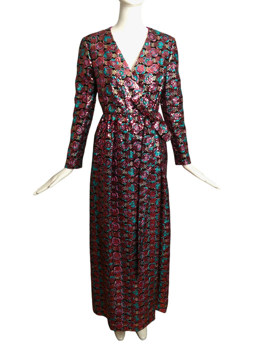 OSCAR DE LA RENTA- 1960s Metallic Sequin Brocade Evening Gown, Size 10