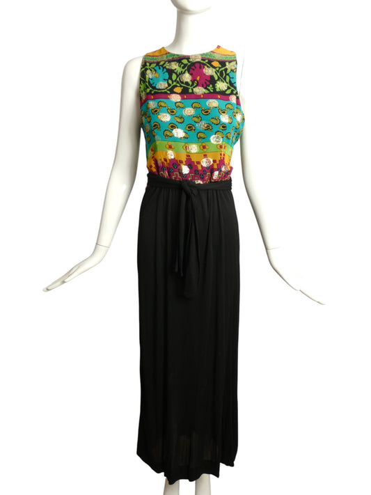 RODRIGUES- 1970s Printed Chiffon & Jersey Gown, Size 6