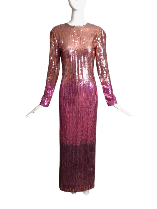 RUBIN PARNIS- 1970s Ombre Sequin Evening Gown, Size 8