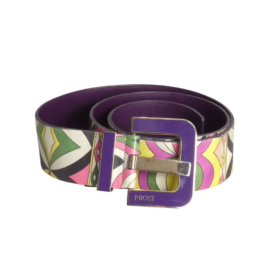 EMILIO PUCCI- Multi Color Printed Leather Belt, Waist 30