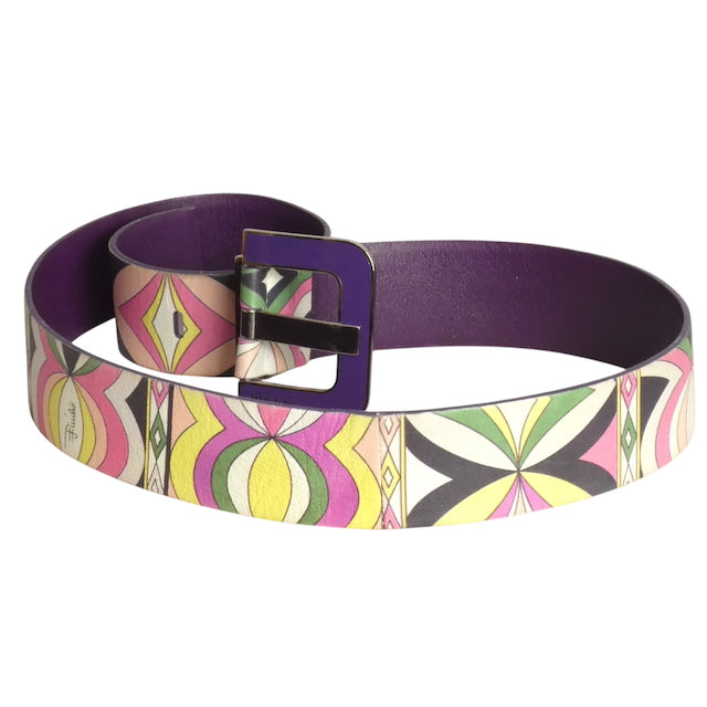 EMILIO PUCCI- Multi Color Printed Leather Belt, Waist 30