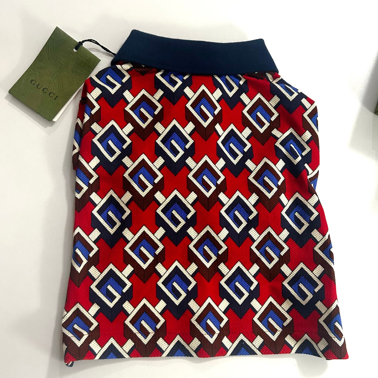 GUCCI- NWT 2022 Logo Print Doggie Polo Shirt, Size XXS