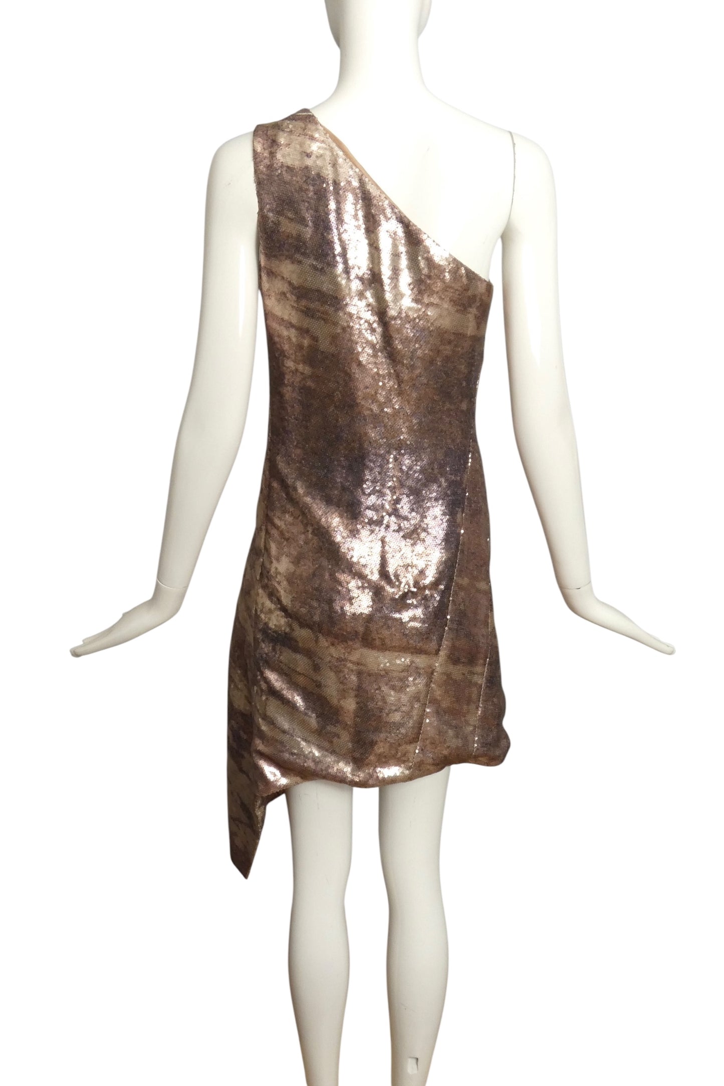 KAUFMANFRANCO- Multi Color Sequin One Shoulder Dress, Size 4