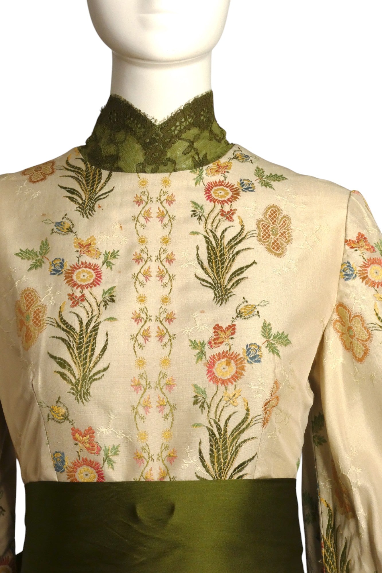 RONALD AMEY- 1970s Embroidered Silk Maxi Gown, Size 4