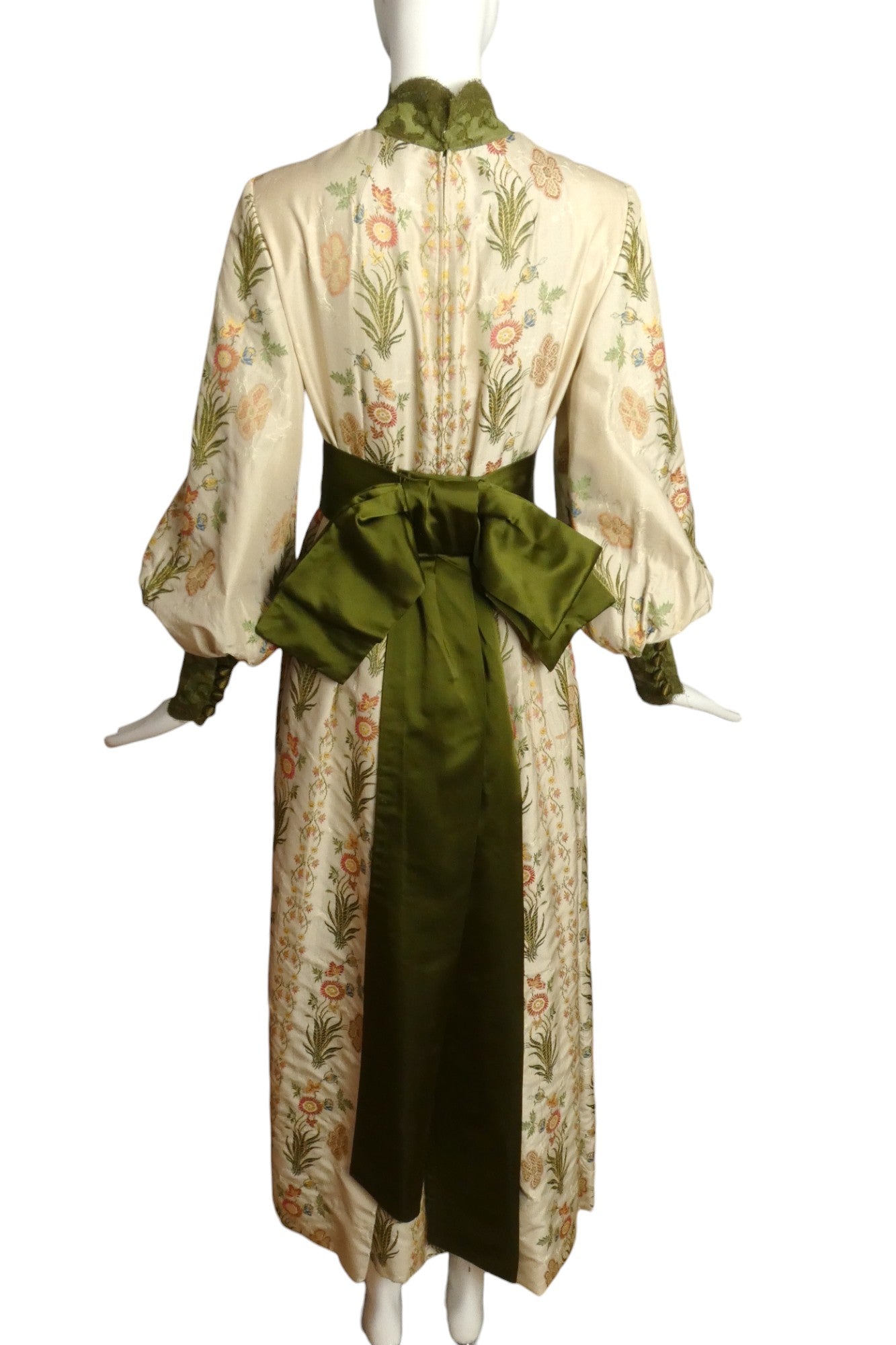 RONALD AMEY- 1970s Embroidered Silk Maxi Gown, Size 4