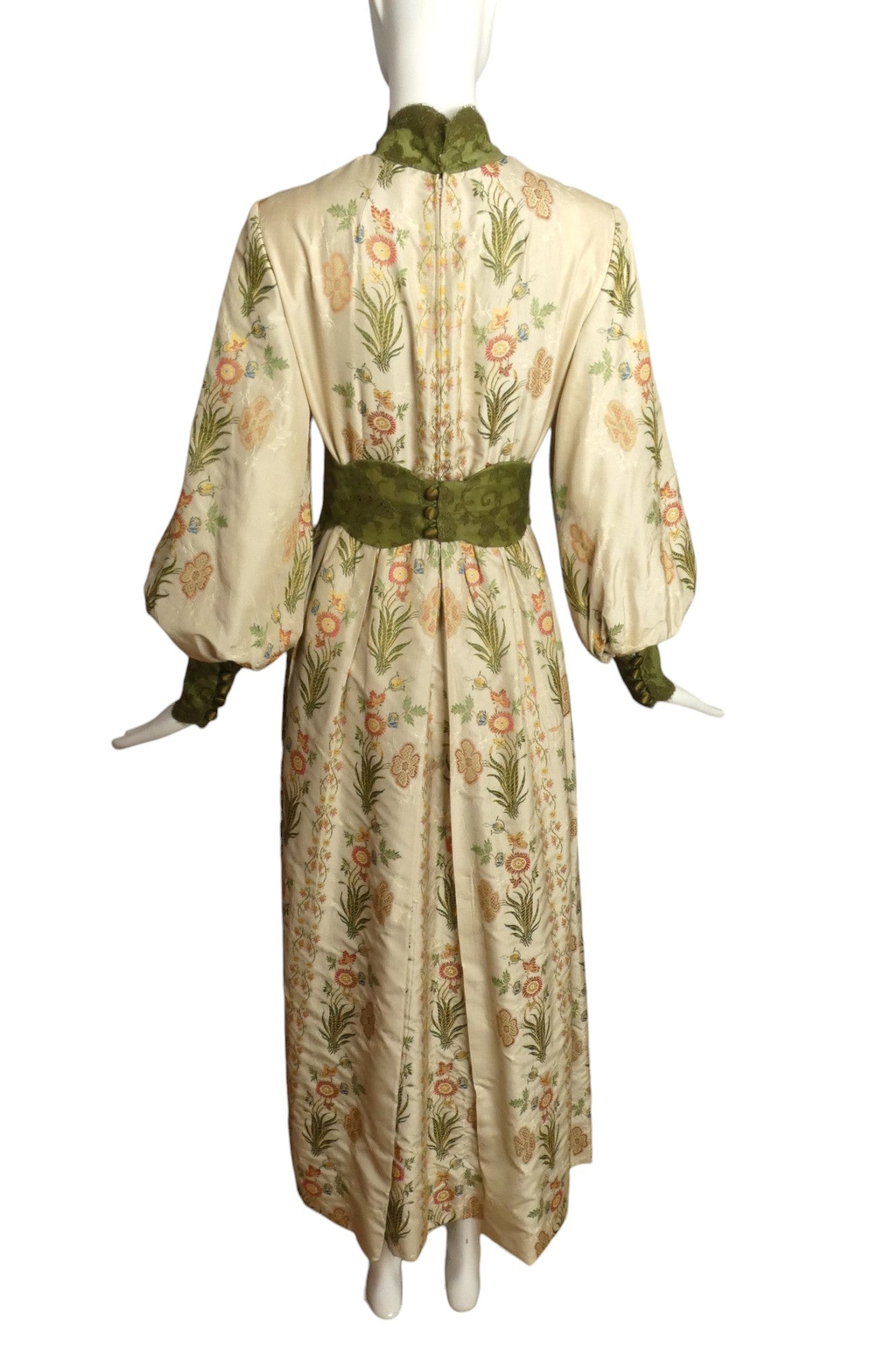 RONALD AMEY- 1970s Embroidered Silk Maxi Gown, Size 4