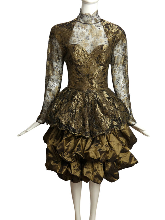 JIKI- 1980s Lace & Taffeta Cocktail Dress, Size 4