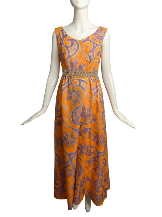 CLIFTON WILHITE- 1960s Metallic Brocade Maxi Gown, Size 4