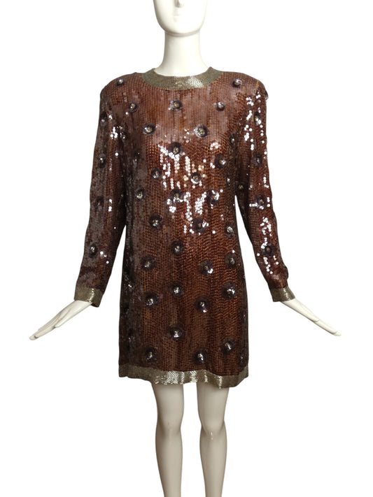 ESTEVEZ- 1980s Sequin & Bead Mini Dress, Size 6