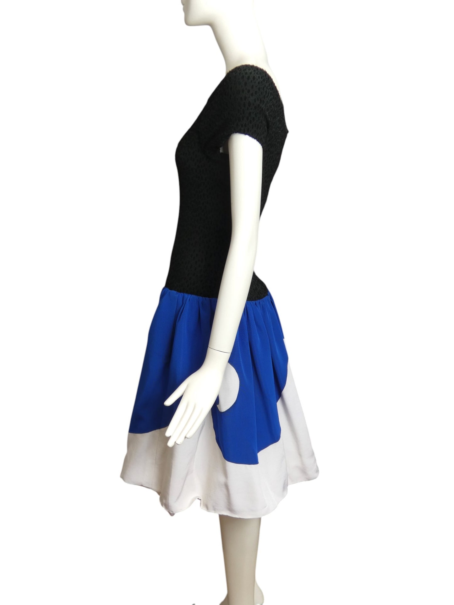 LANVIN- 1988 Black Knit & Blue Faille Dress, Size 8