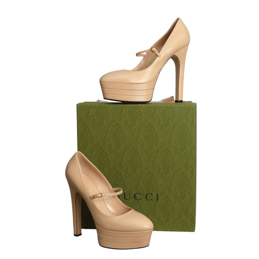 GUCCI- NIB Nude Leather Malaga Angel Platforms, Size 39