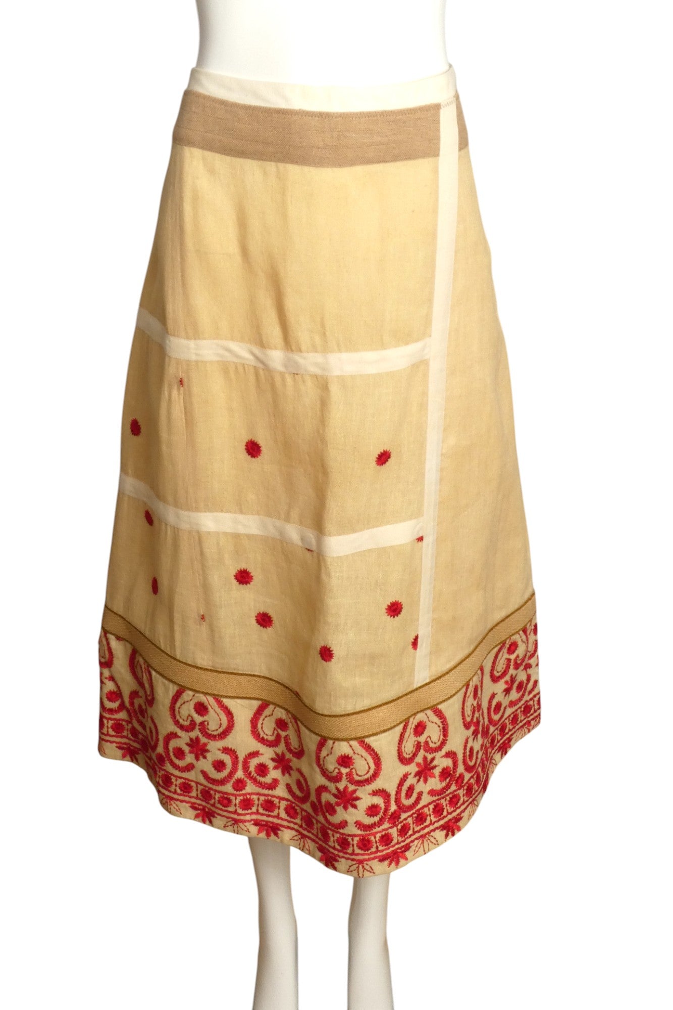 DRIES VAN NOTEN- Embroidered Linen Skirt, Size 4