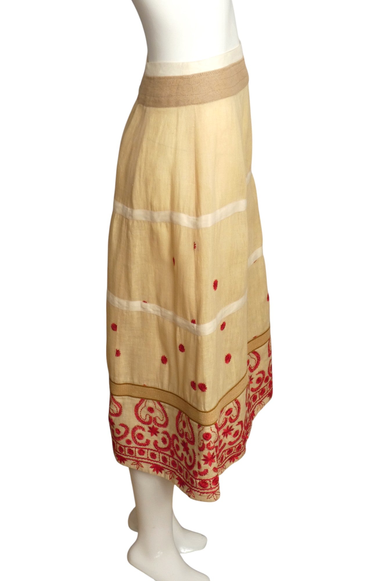 DRIES VAN NOTEN- Embroidered Linen Skirt, Size 4
