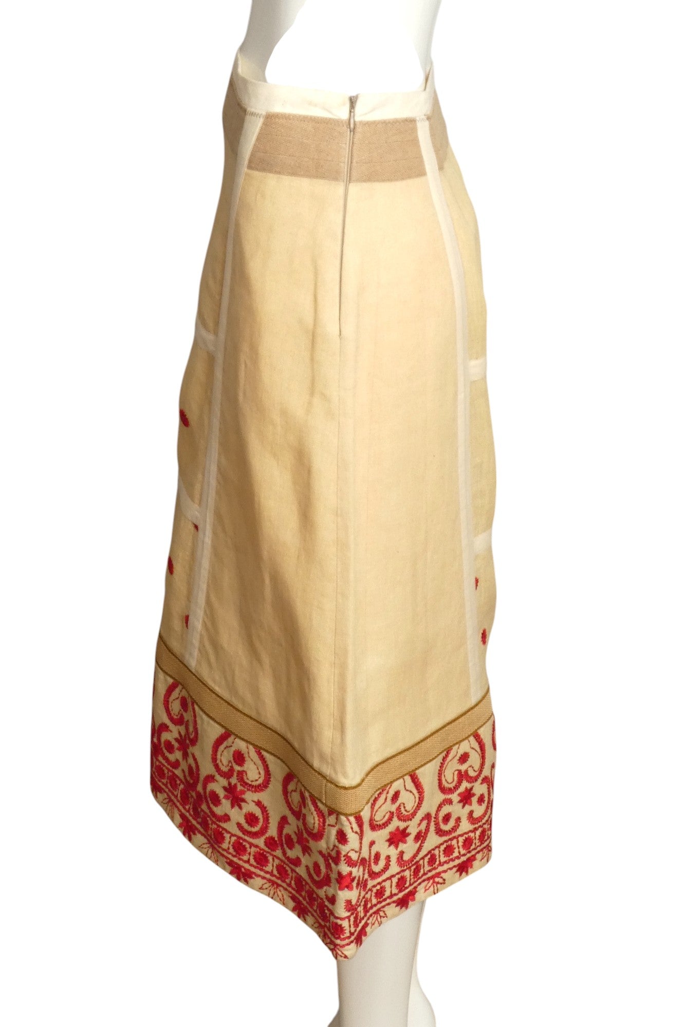 DRIES VAN NOTEN- Embroidered Linen Skirt, Size 4