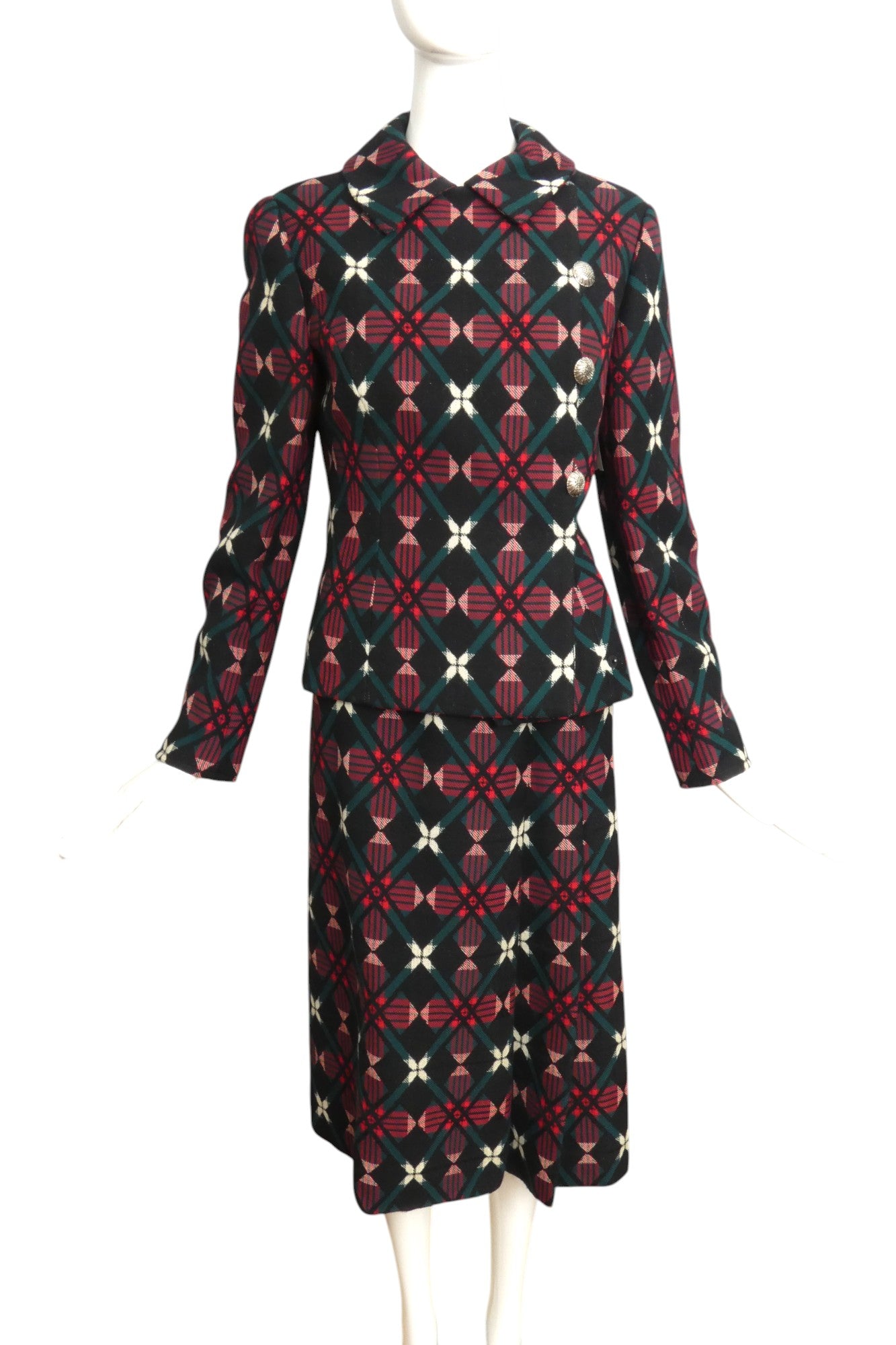 BILL BLASS- 1970 Multi Color Wool Skirt Suit, Size 4