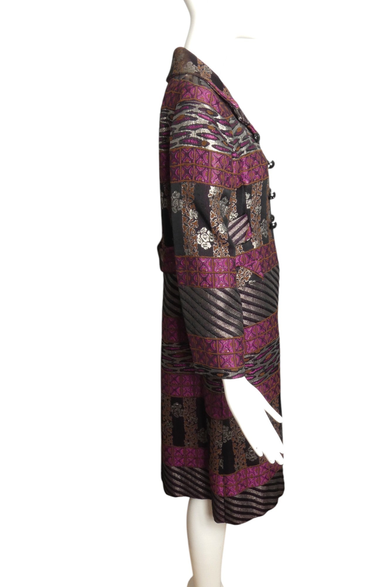 1960s Multi Color Double Breast Silk Brocade Coat, Size 8