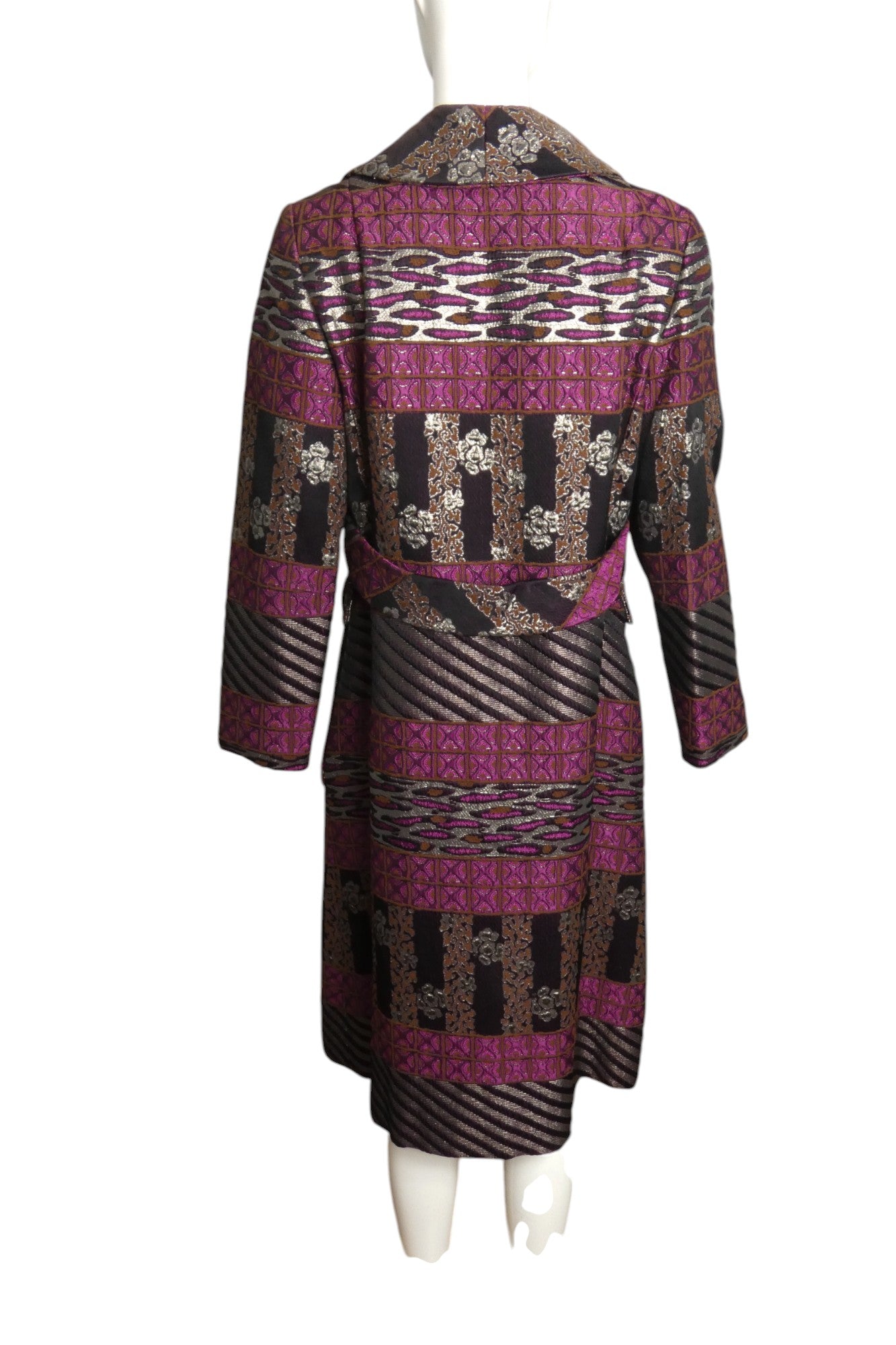 1960s Multi Color Double Breast Silk Brocade Coat, Size 8