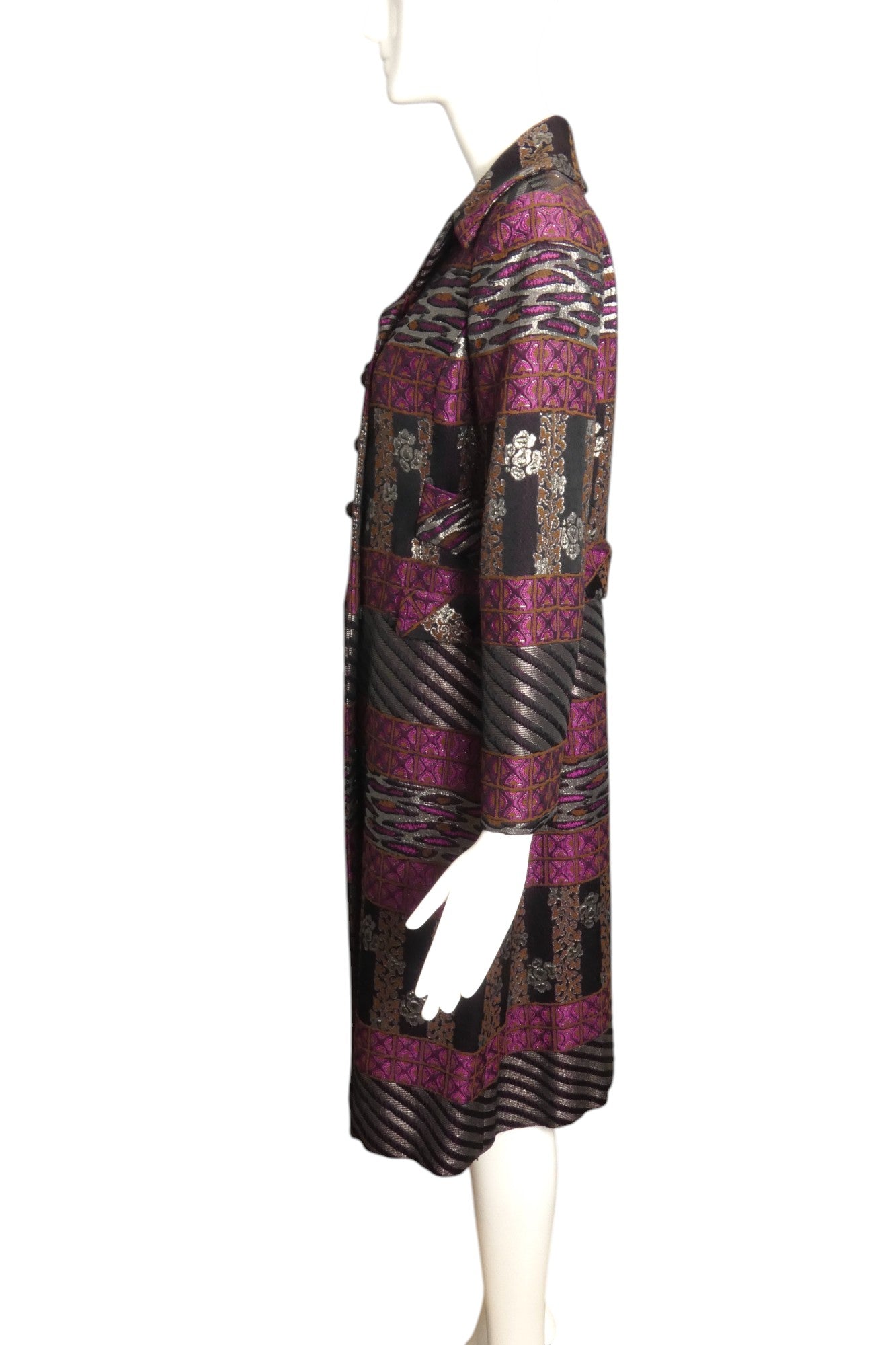 1960s Multi Color Double Breast Silk Brocade Coat, Size 8