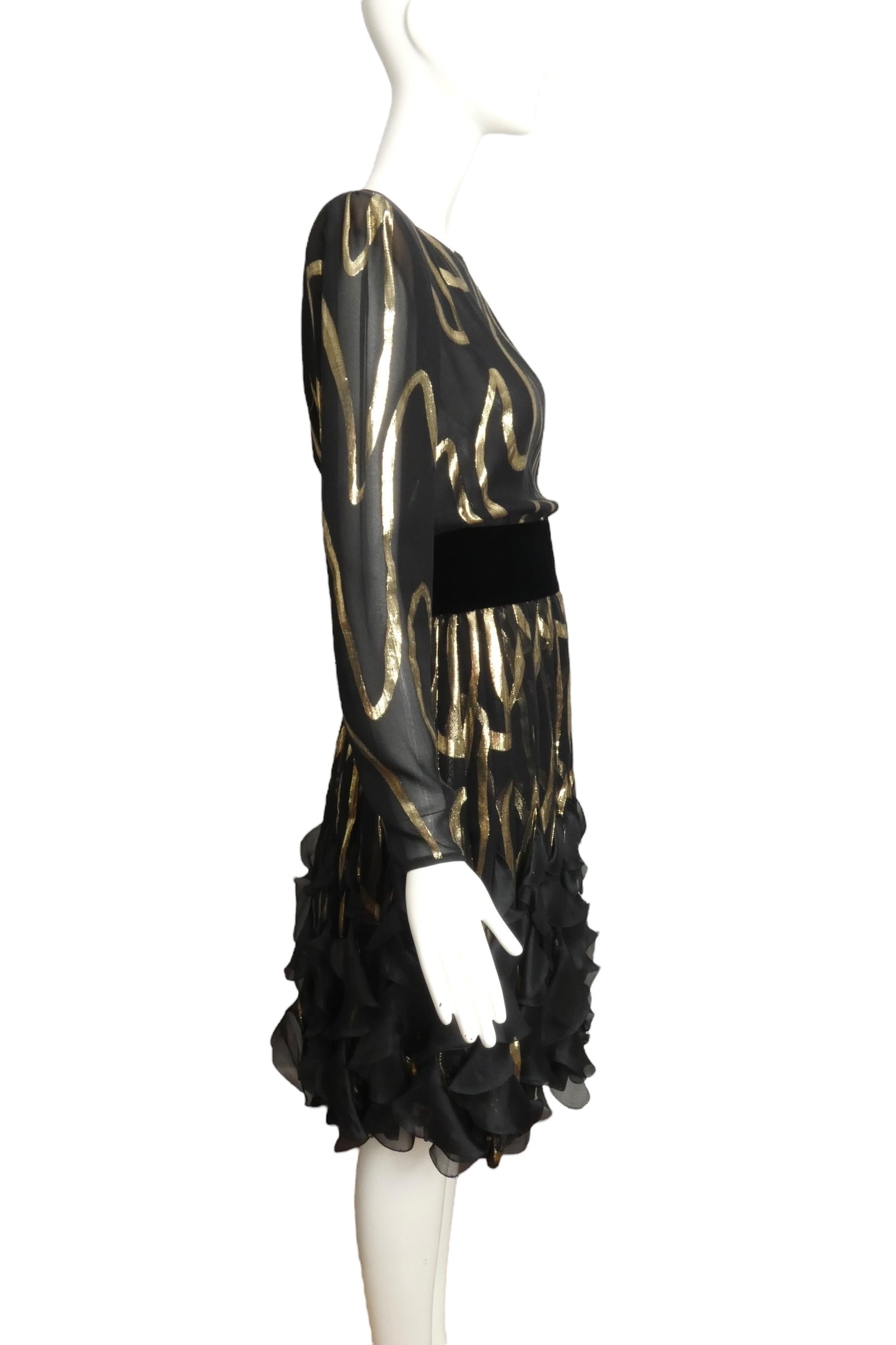 VALENTINO- 1980s Metallic Chiffon Dress, Size 10