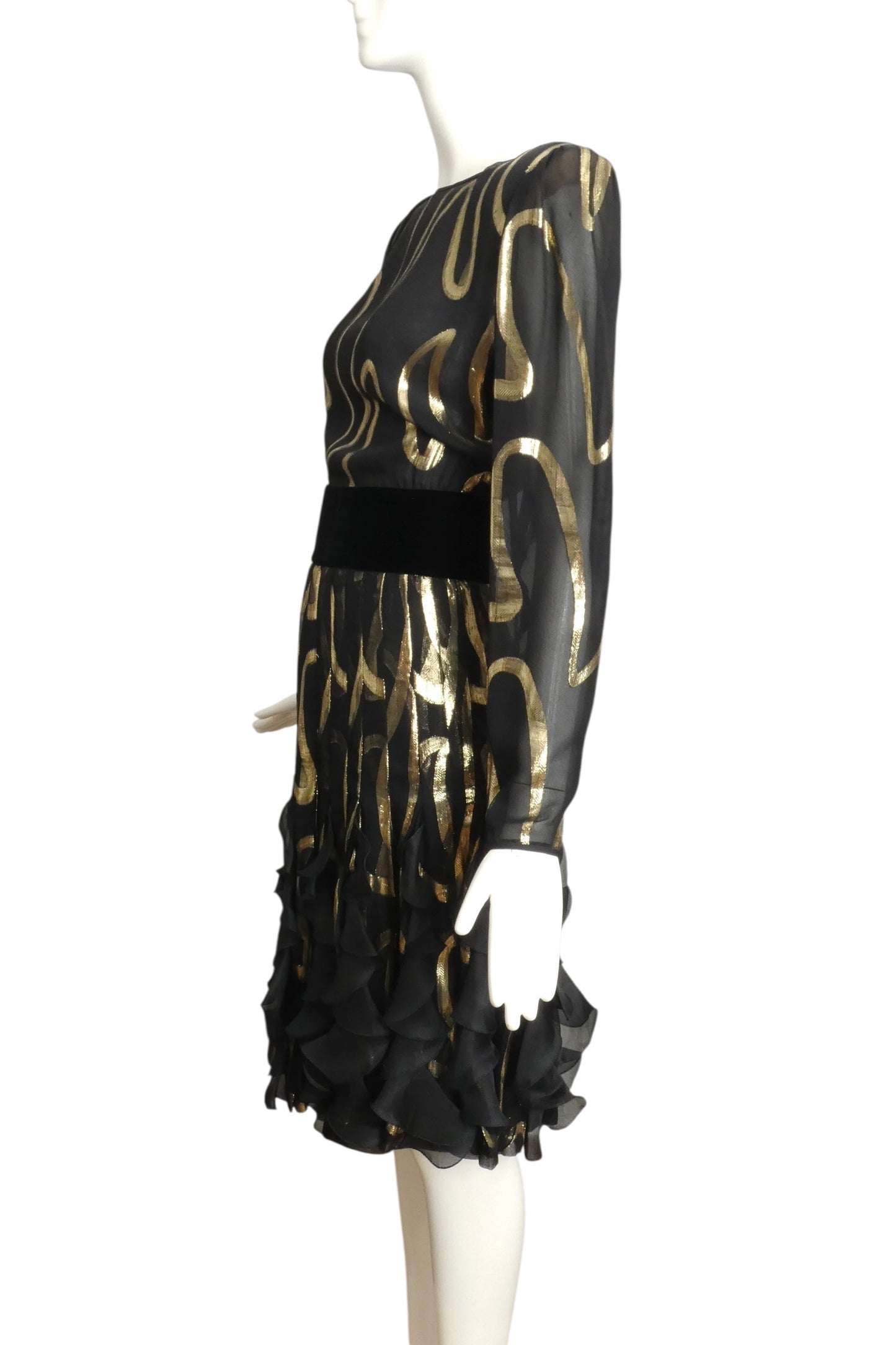 VALENTINO- 1980s Metallic Chiffon Dress, Size 10