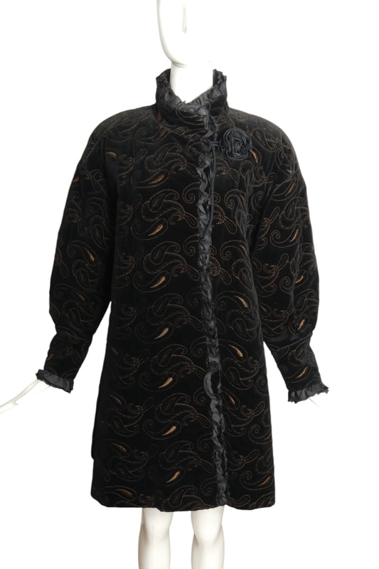 FENDI 365- 1980s Black Velvet Embroidered Coat, Size 6