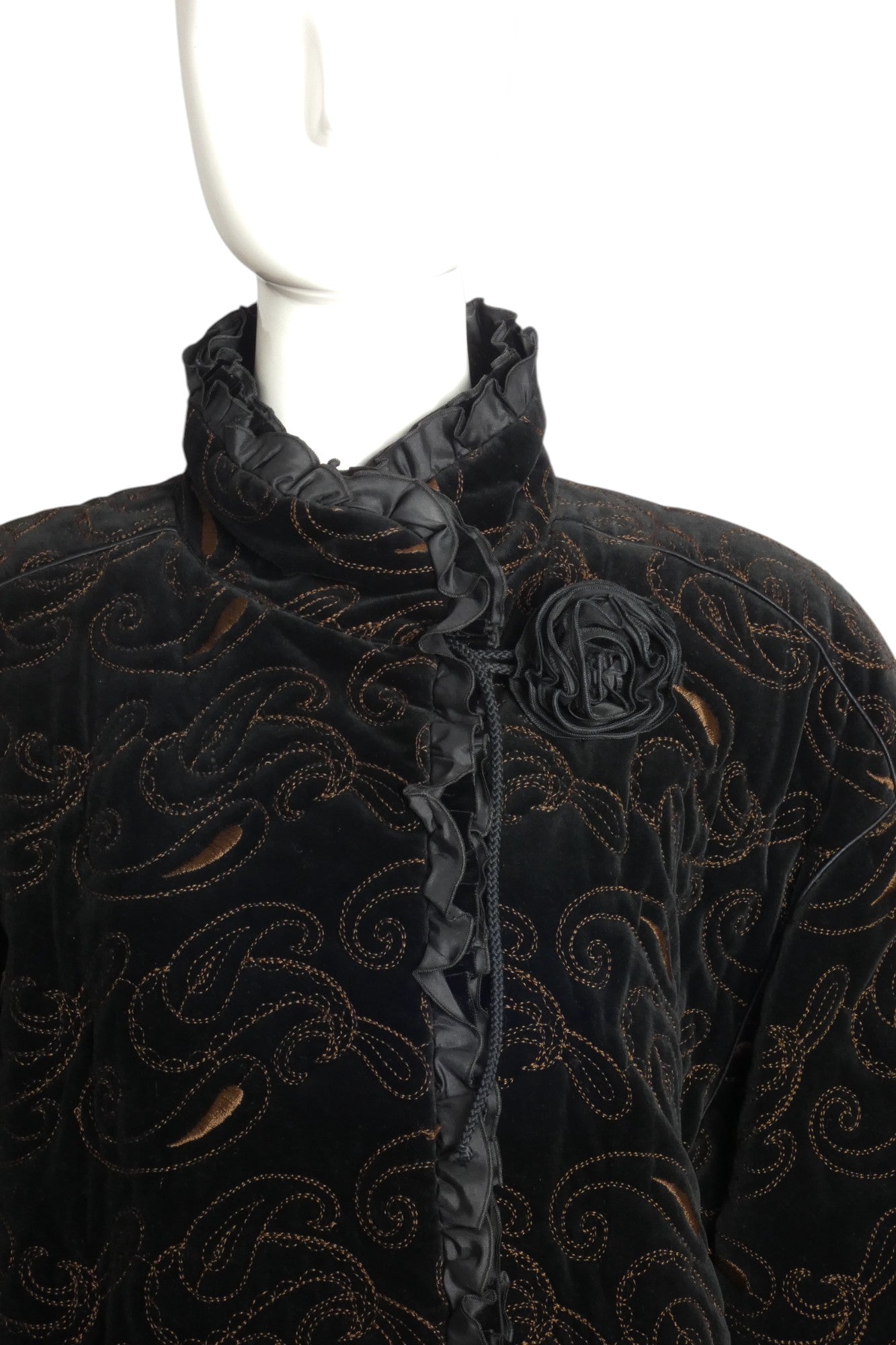 FENDI 365- 1980s Black Velvet Embroidered Coat, Size 6