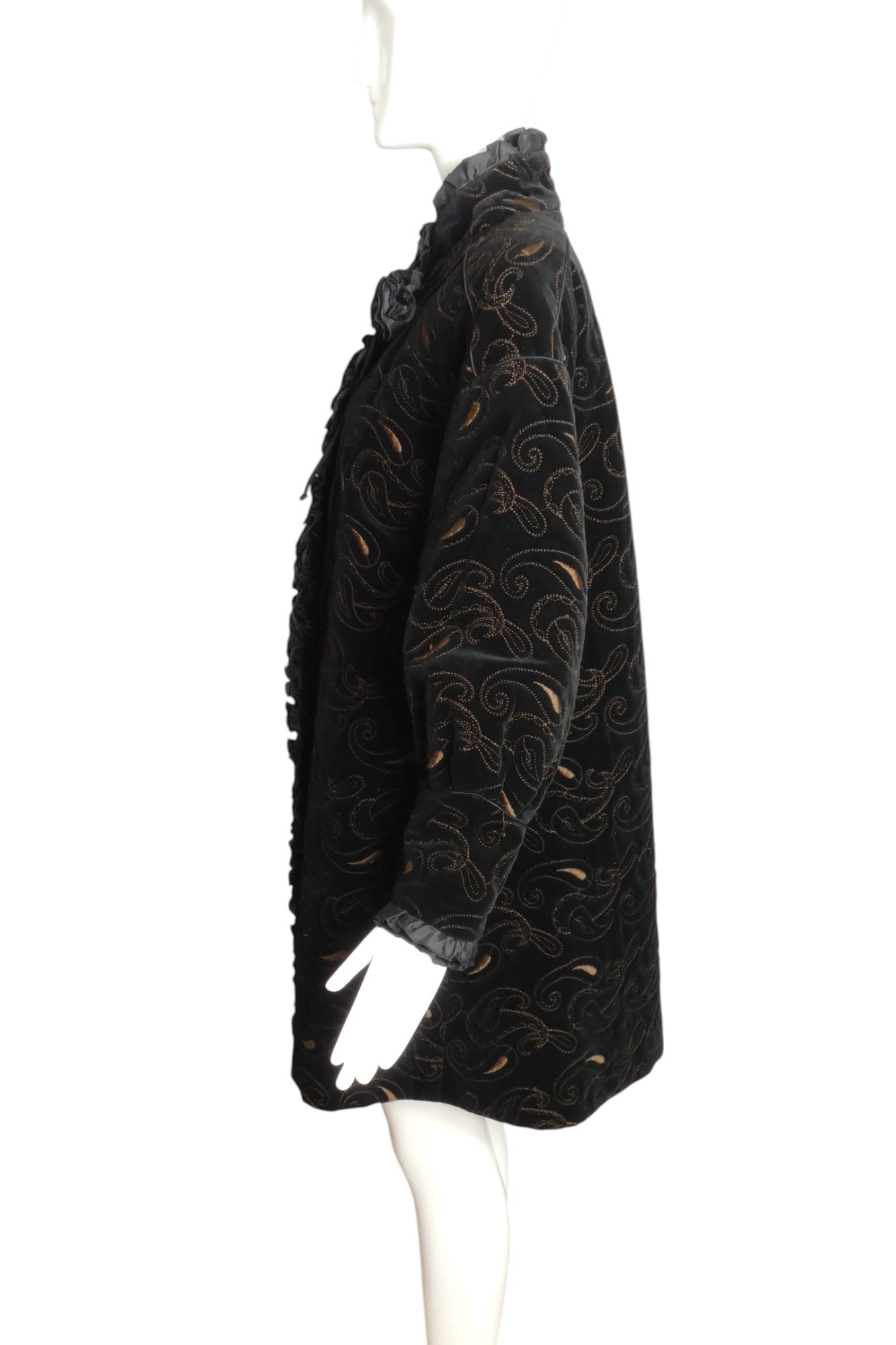 FENDI 365- 1980s Black Velvet Embroidered Coat, Size 6
