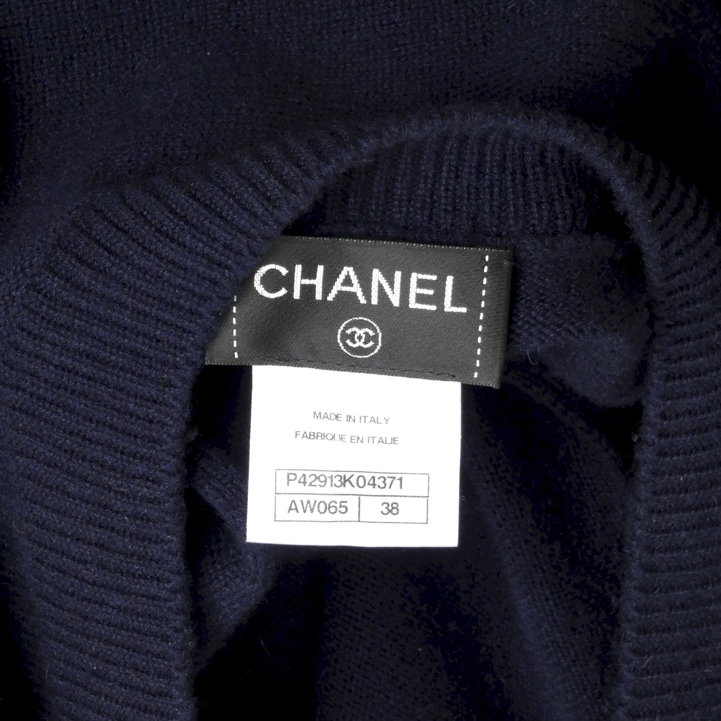 CHANEL- Navy Cashmere Sweater, Size 8