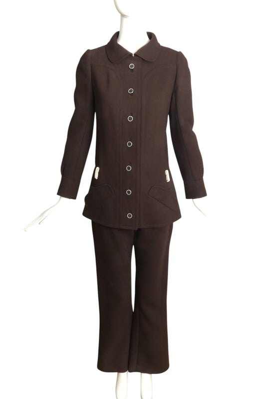 EMANUEL UNGARO- 1970s Brown Gaberdine Pant Suit, Size 4