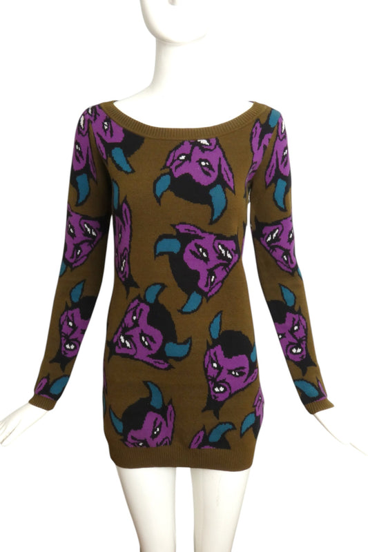 BETSEY JOHNSON- 1990s Devil Cotton Knit Tunic, Size Small