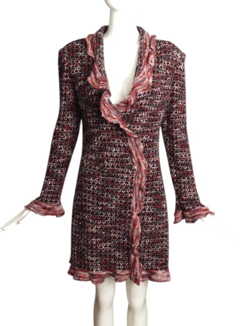 CHANEL BOUTIQUE- 1997 Multi Color Ruffle Knit Cardigan, Size 12